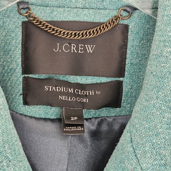 J.Crew Majesty Peacoat Italian Stadium-Cloth Wool Teal Green Gold Buttons 2P - Picture 4 of 9